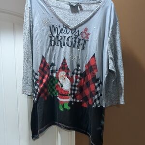 Onque Casuals Merry & Bright Long Sleeve Top - Gray, Red, Black, Green Sz 2x